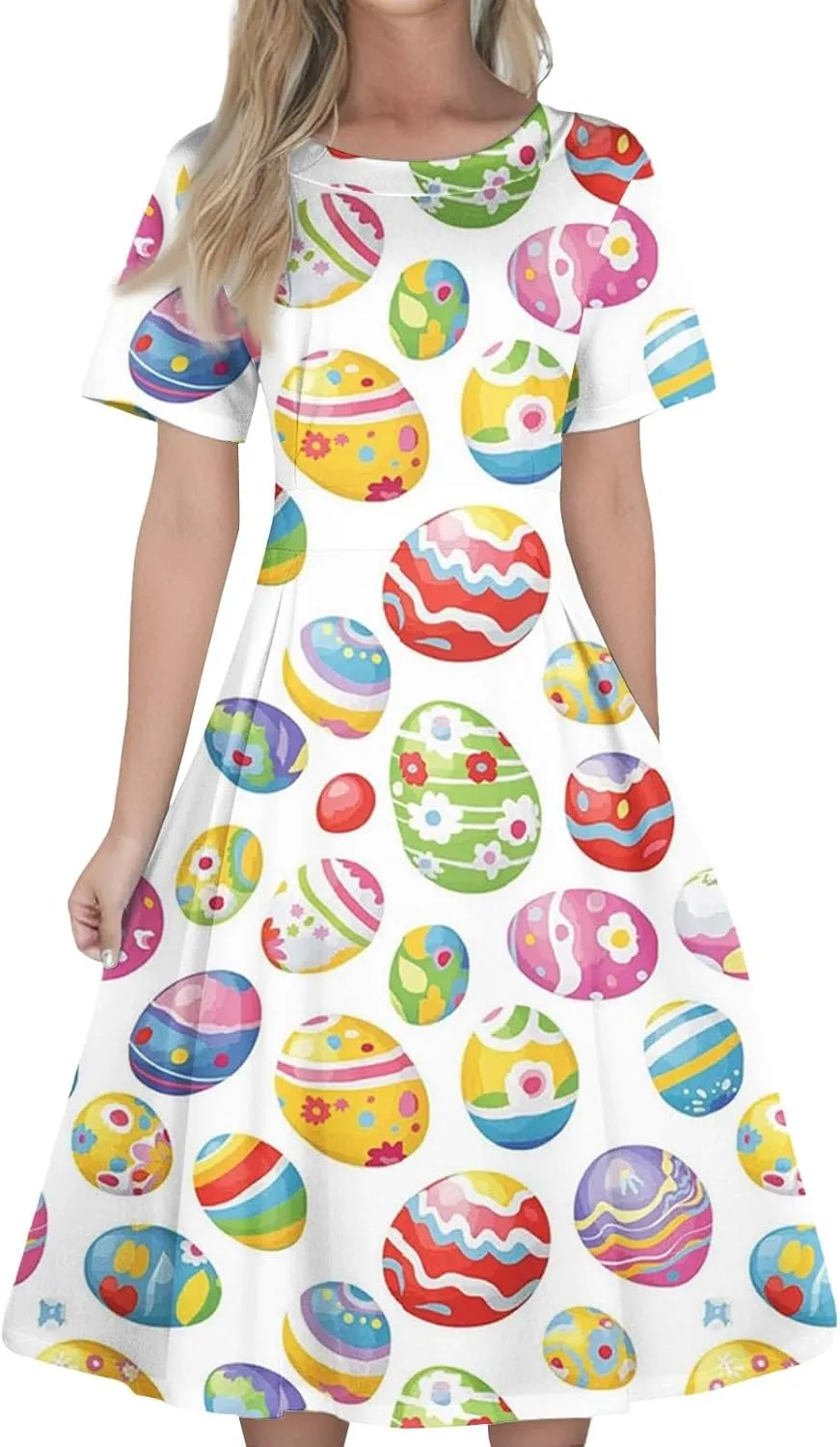 Easter Dresses for Women 2025 Spring Casual Short Sleeve Swing Flowy Beach Mini Vacation Dress