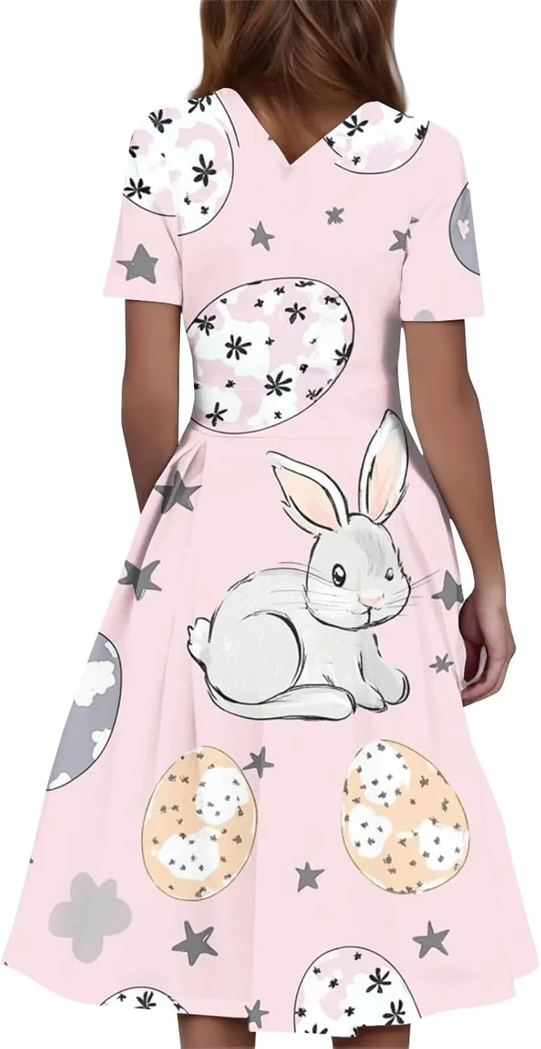 Easter Dresses for Women 2025 Spring Casual Short Sleeve Swing Flowy Beach Mini Vacation Dress