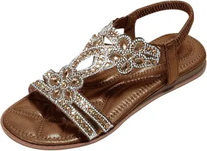 Eduavar Orthopedic Sandals for Women, Sandals Women Fashion Bohemia Crystal Open Toe Low Wedge Sandals Breathable Sandals