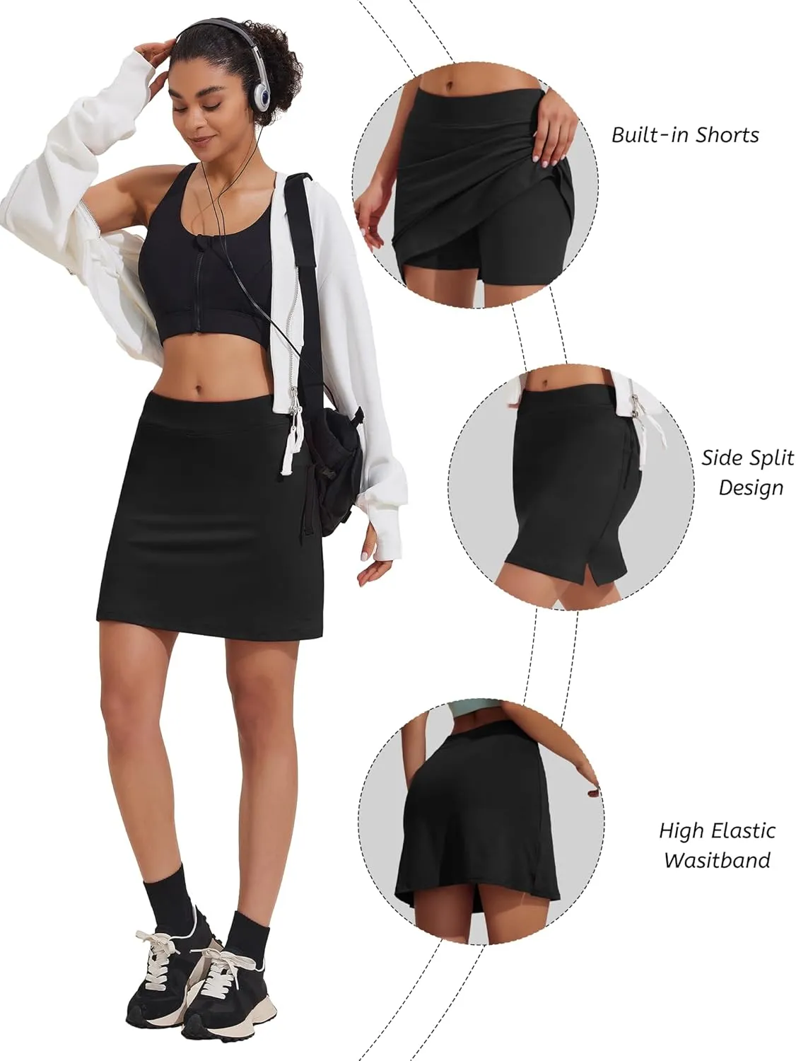 Ekouaer Women's Active Performance Skort Lightweight Skirt for Running Tennis Golf Workout Sports
