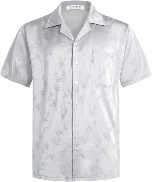 ELETOP Men's Hawaiian Shirts Summer Imitated Silk Jacquard Shirts Short Sleeve Casual Beach Shirts