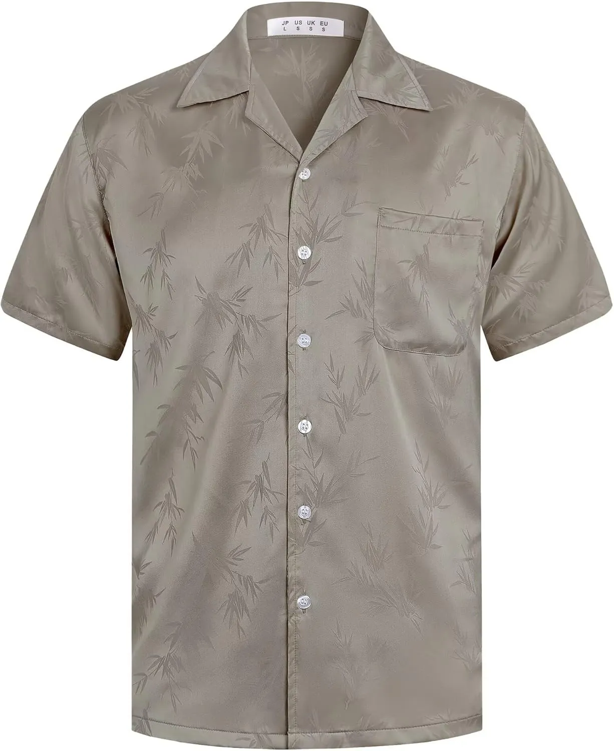 ELETOP Men's Hawaiian Shirts Summer Imitated Silk Jacquard Shirts Short Sleeve Casual Beach Shirts