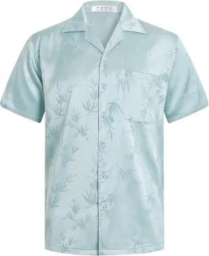 ELETOP Men's Hawaiian Shirts Summer Imitated Silk Jacquard Shirts Short Sleeve Casual Beach Shirts