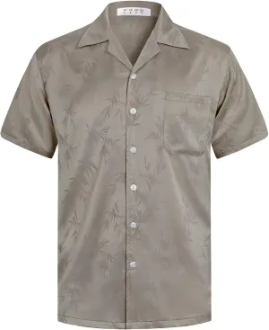 ELETOP Men's Hawaiian Shirts Summer Imitated Silk Jacquard Shirts Short Sleeve Casual Beach Shirts
