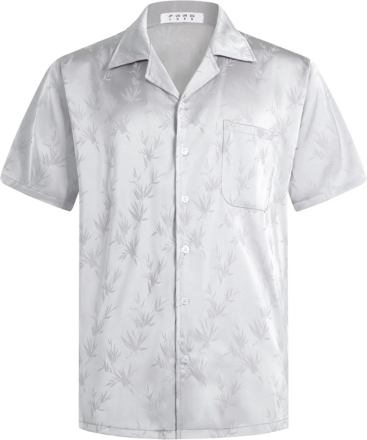 ELETOP Men's Hawaiian Shirts Summer Imitated Silk Jacquard Shirts Short Sleeve Casual Beach Shirts