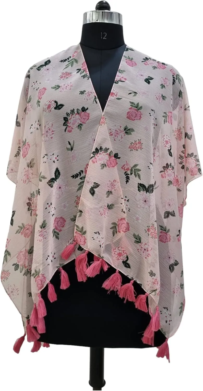 Elu  Women's Beach Cover up Swimsuit Kimono Cardigan Casual Tops with Bohemian Floral Print