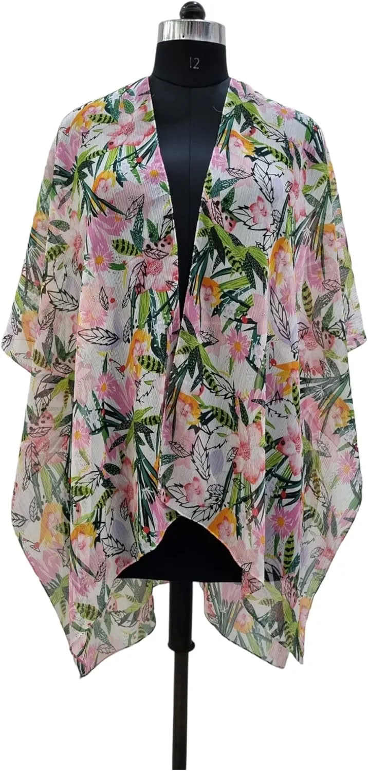 Elu  Women's Beach Cover up Swimsuit Kimono Cardigan Casual Tops with Bohemian Floral Print