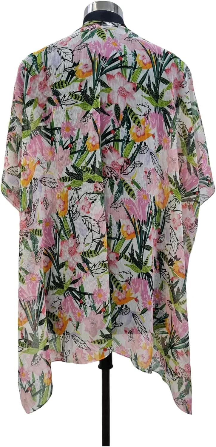 Elu  Women's Beach Cover up Swimsuit Kimono Cardigan Casual Tops with Bohemian Floral Print