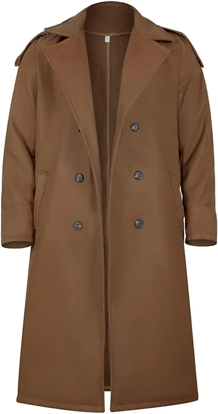 evzosrz Mens Oversized Trench Coat Notched Long Faux Wool Blend Single Breasted Knee Length Lapel Business Winter Jackets