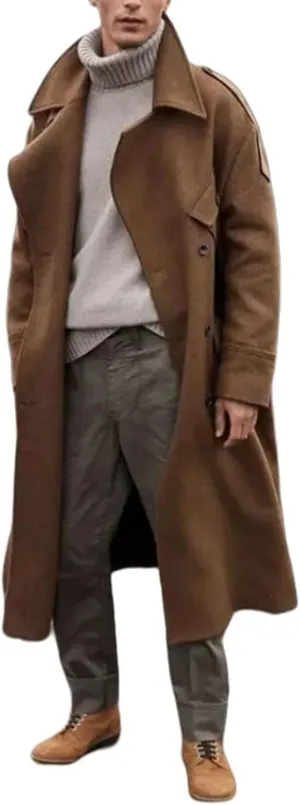 evzosrz Mens Oversized Trench Coat Notched Long Faux Wool Blend Single Breasted Knee Length Lapel Business Winter Jackets