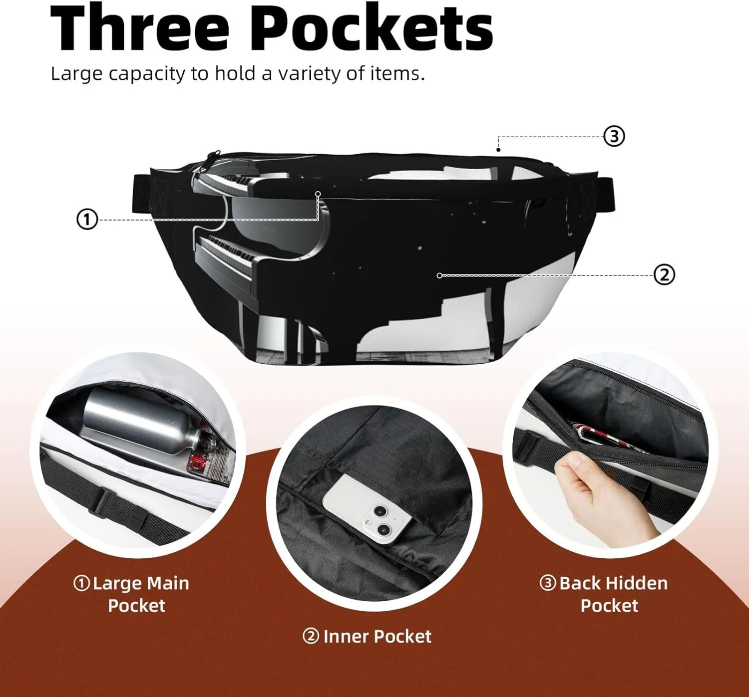 Fanny Pack for Men Women Piano Belt Bag with Adjustable Strap Fashion Waist Bag Waist Pack for Travel