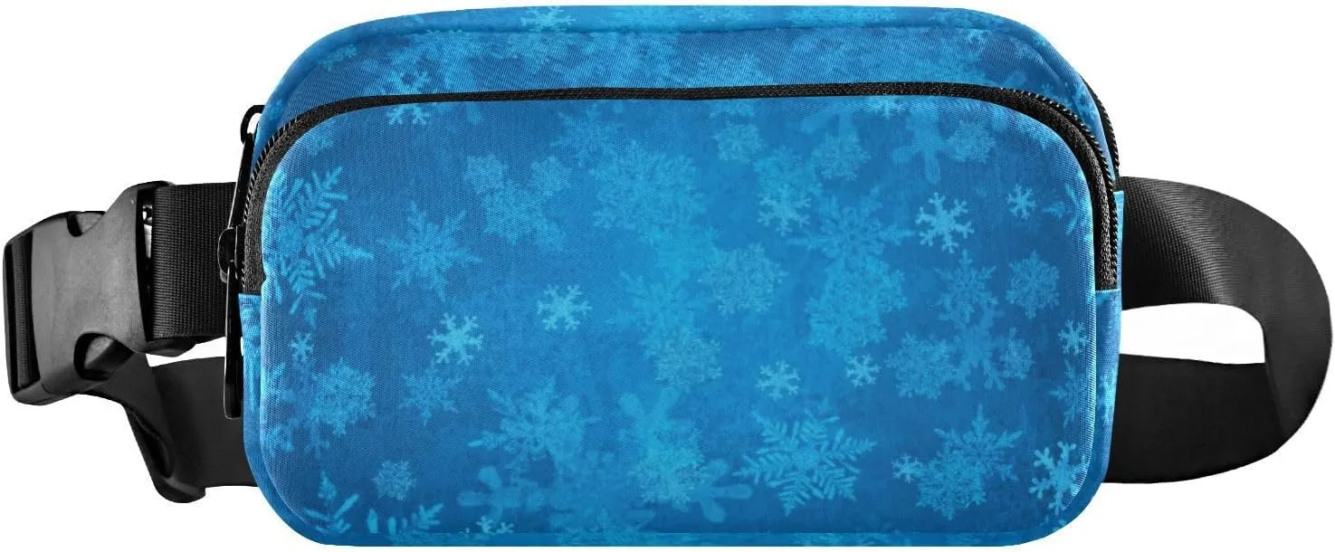 Fanny Pack for Women Men Blue Christmas Snowflakes Belt Waist Pack Bum Bag Wallets for Running Cycling Hiking Travel Workout with Adjustable Strap