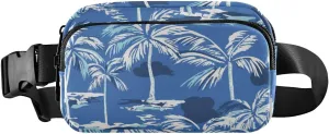 Fanny Pack for Women Men Blue Palm Tree Leaves Belt Waist Pack Bum Bag Wallets for Running Cycling Hiking Travel Workout with Adjustable Strap