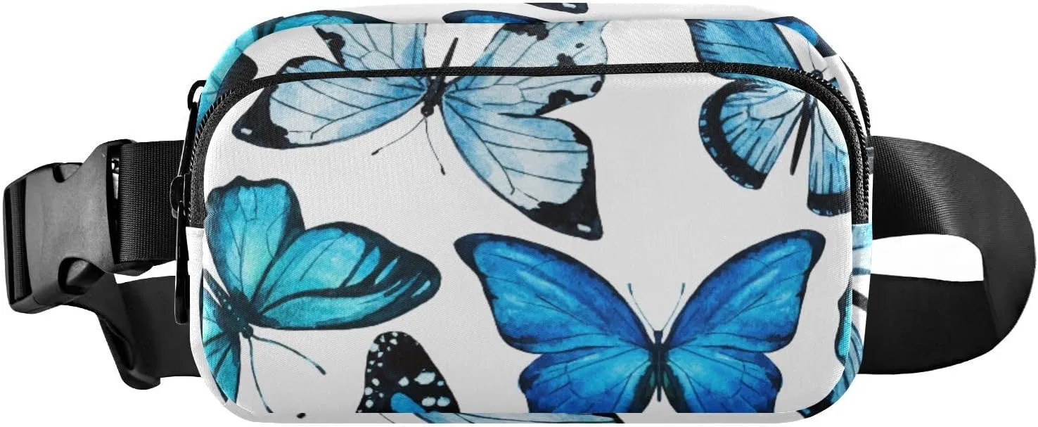 Fanny Pack for Women Men Butterflies Blue Belt Waist Pack Bum Bag Wallets for Running Cycling Hiking Travel Workout with Adjustable Strap