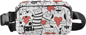 Fanny Pack for Women Men Cats Red Hearts Belt Waist Pack Bum Bag Wallets for Running Cycling Hiking Travel Workout with Adjustable Strap