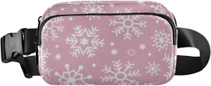 Fanny Pack for Women Men Christmas Snowflake Pink White Belt Waist Pack Bum Bag Wallets for Running Cycling Hiking Travel Workout with Adjustable Strap