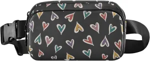 Fanny Pack for Women Men Colorful Hearts Black Belt Waist Pack Bum Bag Wallets for Running Cycling Hiking Travel Workout with Adjustable Strap