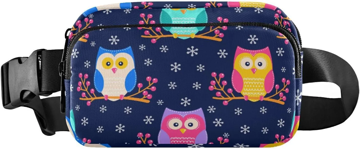 Fanny Pack for Women Men Cute Owls Berries Snowflake Belt Waist Pack Bum Bag Wallets for Running Cycling Hiking Travel Workout with Adjustable Strap