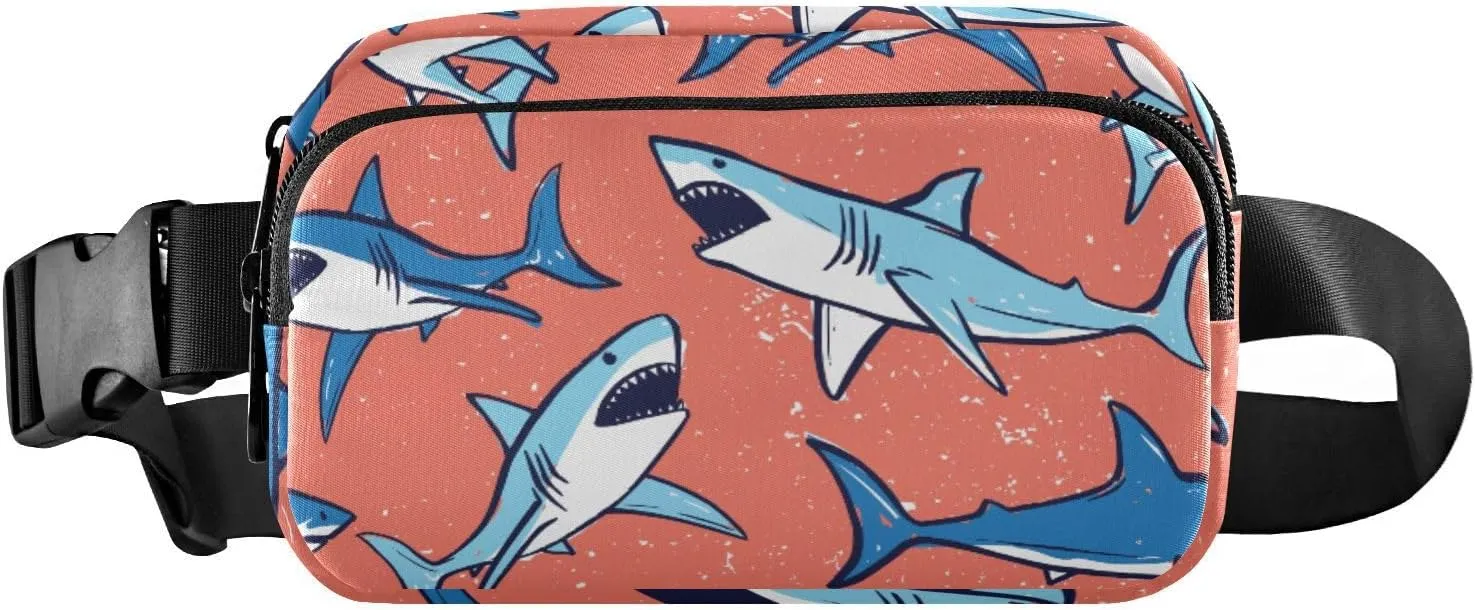 Fanny Pack for Women Men Cute Shark Red Belt Waist Pack Bum Bag Wallets for Running Cycling Hiking Travel Workout with Adjustable Strap