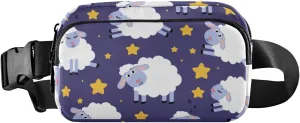 Fanny Pack for Women Men Cute Sheep Stars Purple Belt Waist Pack Bum Bag Wallets for Running Cycling Hiking Travel Workout with Adjustable Strap