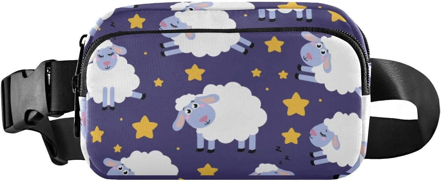 Fanny Pack for Women Men Cute Sheep Stars Purple Belt Waist Pack Bum Bag Wallets for Running Cycling Hiking Travel Workout with Adjustable Strap