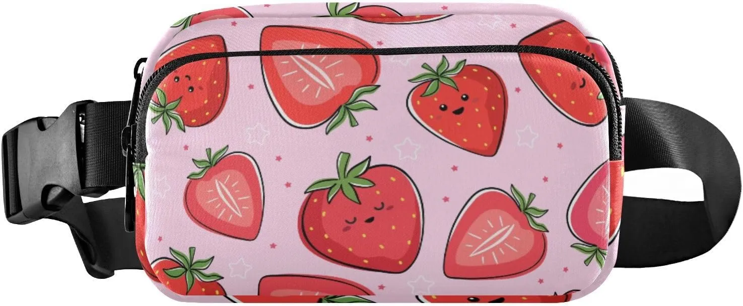 Fanny Pack for Women Men Cute Strawberry Smile Belt Waist Pack Bum Bag Wallets for Running Cycling Hiking Travel Workout with Adjustable Strap