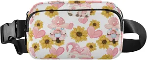 Fanny Pack for Women Men Cute Valentines Gnomes Sunflowers Belt Waist Pack Bum Bag Wallets for Running Cycling Hiking Travel Workout with Adjustable Strap