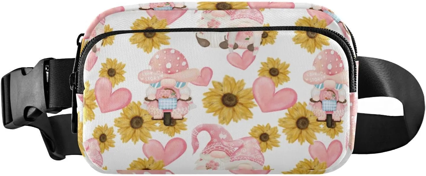 Fanny Pack for Women Men Cute Valentines Gnomes Sunflowers Belt Waist Pack Bum Bag Wallets for Running Cycling Hiking Travel Workout with Adjustable Strap