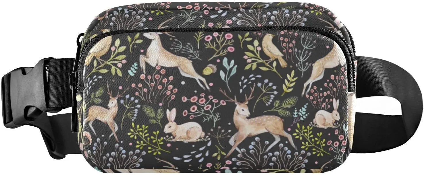 Fanny Pack for Women Men Deer Flowers Rabbit Belt Waist Pack Bum Bag Wallets for Running Cycling Hiking Travel Workout with Adjustable Strap