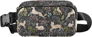 Fanny Pack for Women Men Deer Flowers Rabbit Belt Waist Pack Bum Bag Wallets for Running Cycling Hiking Travel Workout with Adjustable Strap