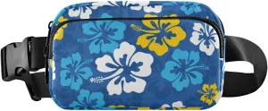 Fanny Pack for Women Men Hibiscus Flowers Yellow Blue Belt Waist Pack Bum Bag Wallets for Running Cycling Hiking Travel Workout with Adjustable Strap