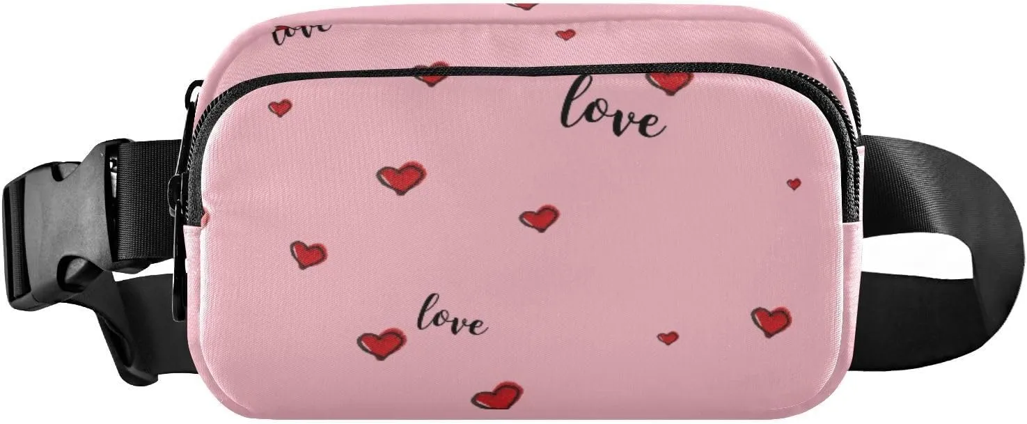 Fanny Pack for Women Men Red Hearts Love Belt Waist Pack Bum Bag Wallets for Running Cycling Hiking Travel Workout with Adjustable Strap