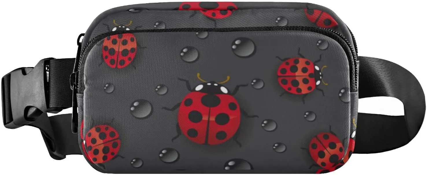 Fanny Pack for Women Men Red Ladybugs on Dark Belt Waist Pack Bum Bag Wallets for Running Cycling Hiking Travel Workout with Adjustable Strap