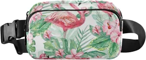 Fanny Pack for Women Men Tropical Floral and Flamingo Belt Waist Pack Bum Bag Wallets for Running Cycling Hiking Travel Workout with Adjustable Strap