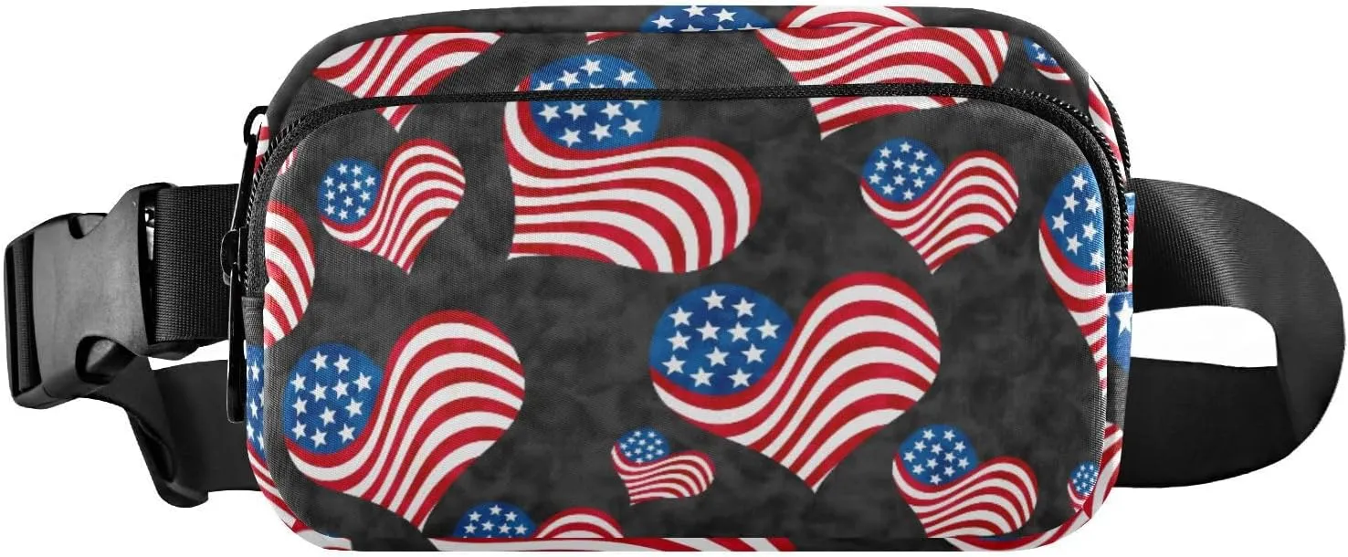 Fanny Pack for Women Men Usa Flag Hearts Belt Waist Pack Bum Bag Wallets for Running Cycling Hiking Travel Workout with Adjustable Strap
