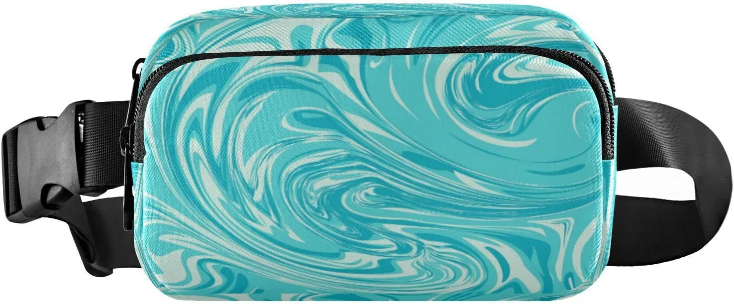 Fanny Packs for Women Men Blue White Ink Marble Belt Bag Waist Pouch Packs Crossbody Bag Running Hiking Fanny Pack Gifts for Girls Boys