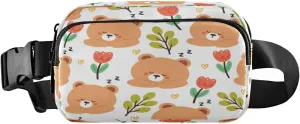 Fanny Packs for Women Men Cartoon Bear Flowers Belt Bag Waist Pouch Packs Crossbody Bag Running Hiking Fanny Pack Gifts for Girls Boys