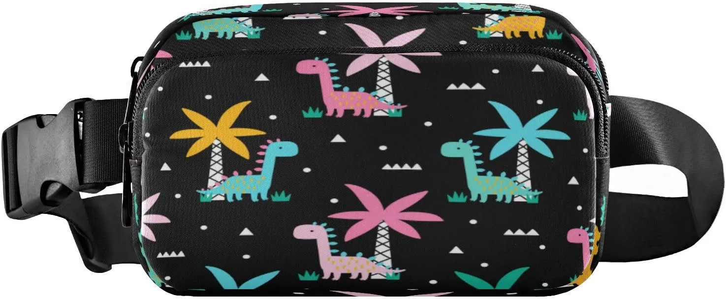 Fanny Packs for Women Men Color Dino Palm Dinosaurs Belt Bag Waist Pouch Packs Crossbody Bag Running Hiking Fanny Pack Gifts for Girls Boys