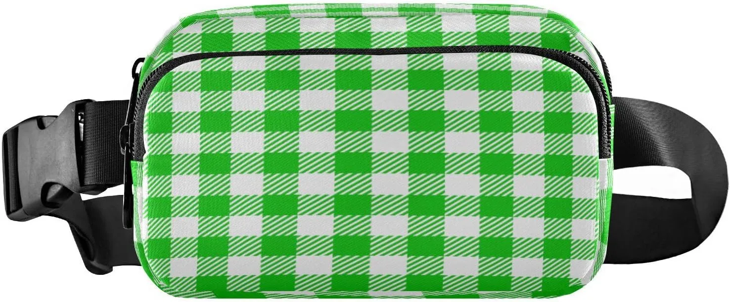Fanny Packs for Women Men Green White Plaid Belt Bag Waist Pouch Packs Crossbody Bag Running Hiking Fanny Pack Gifts for Girls Boys