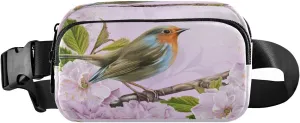 Fanny Packs for Women Men Little Bird Cherry Blossoms Belt Bag Waist Pouch Packs Sakura Spring Floral Crossbody Bag Running Hiking Fanny Pack Gifts for Girls Boys