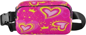 Fanny Packs for Women Men Pink Hearts Dots Stars Yellow Crown Belt Bag Waist Pouch Packs Crossbody Bag Running Hiking Fanny Pack Gifts for Girls Boys