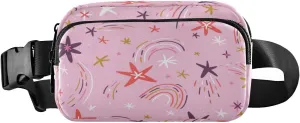 Fanny Packs for Women Men Pink Stars Rainbows Belt Bag Waist Pouch Packs Crossbody Bag Running Hiking Fanny Pack Gifts for Girls Boys