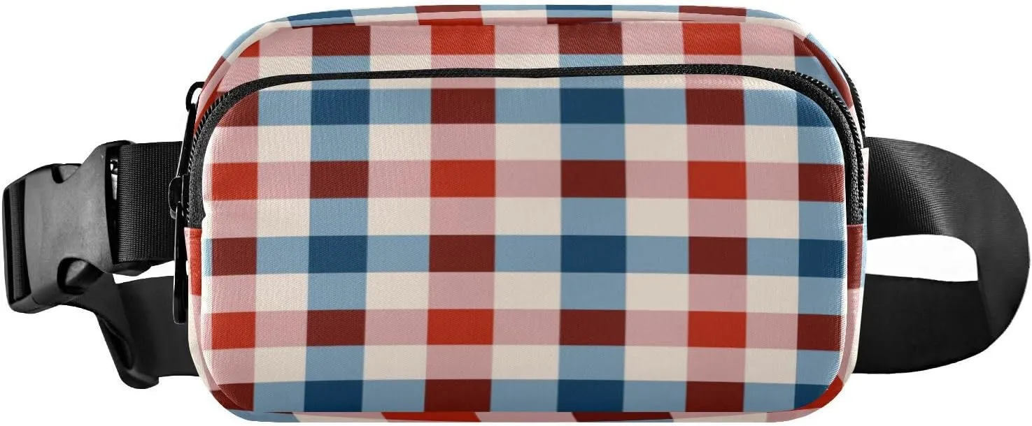 Fanny Packs for Women Men Red Beige Blue Plaid Belt Bag Waist Pouch Packs Crossbody Bag Running Hiking Fanny Pack Gifts for Girls Boys
