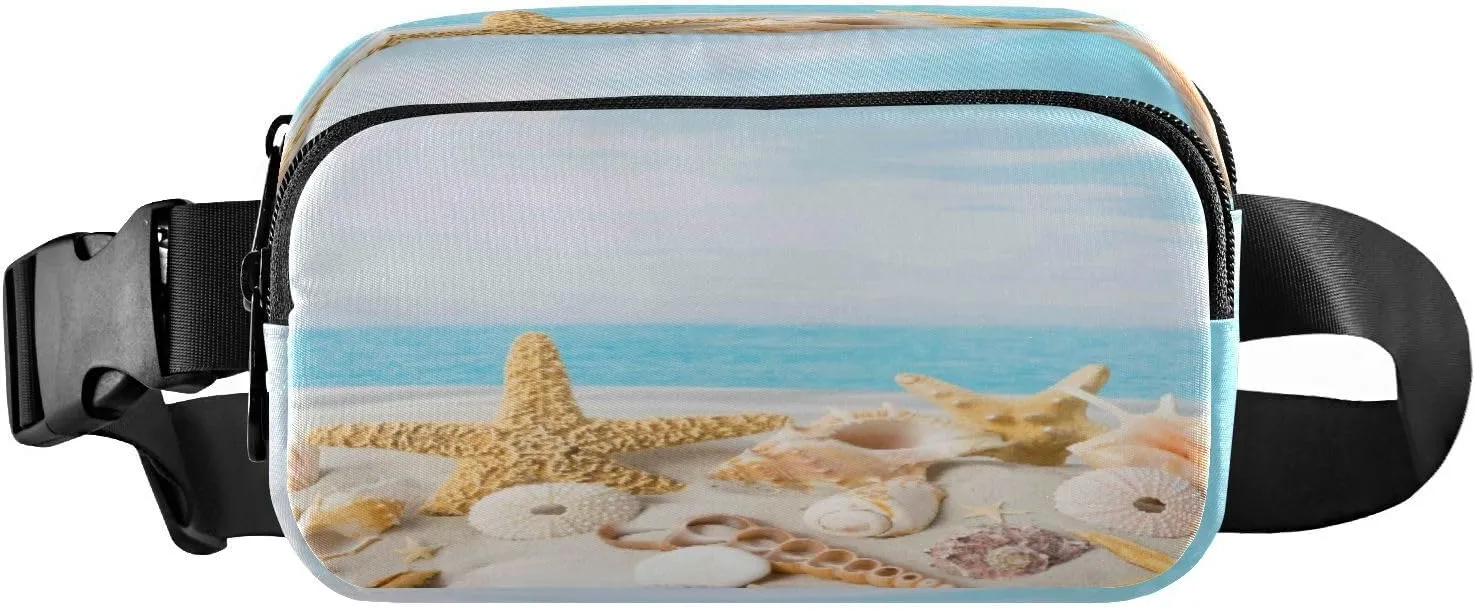 Fanny Packs for Women Men Starfish Sea Shells Belt Bag Waist Pouch Packs Summer Beach Sand Star Crossbody Bag Running Hiking Fanny Pack Gifts for Girls Boys