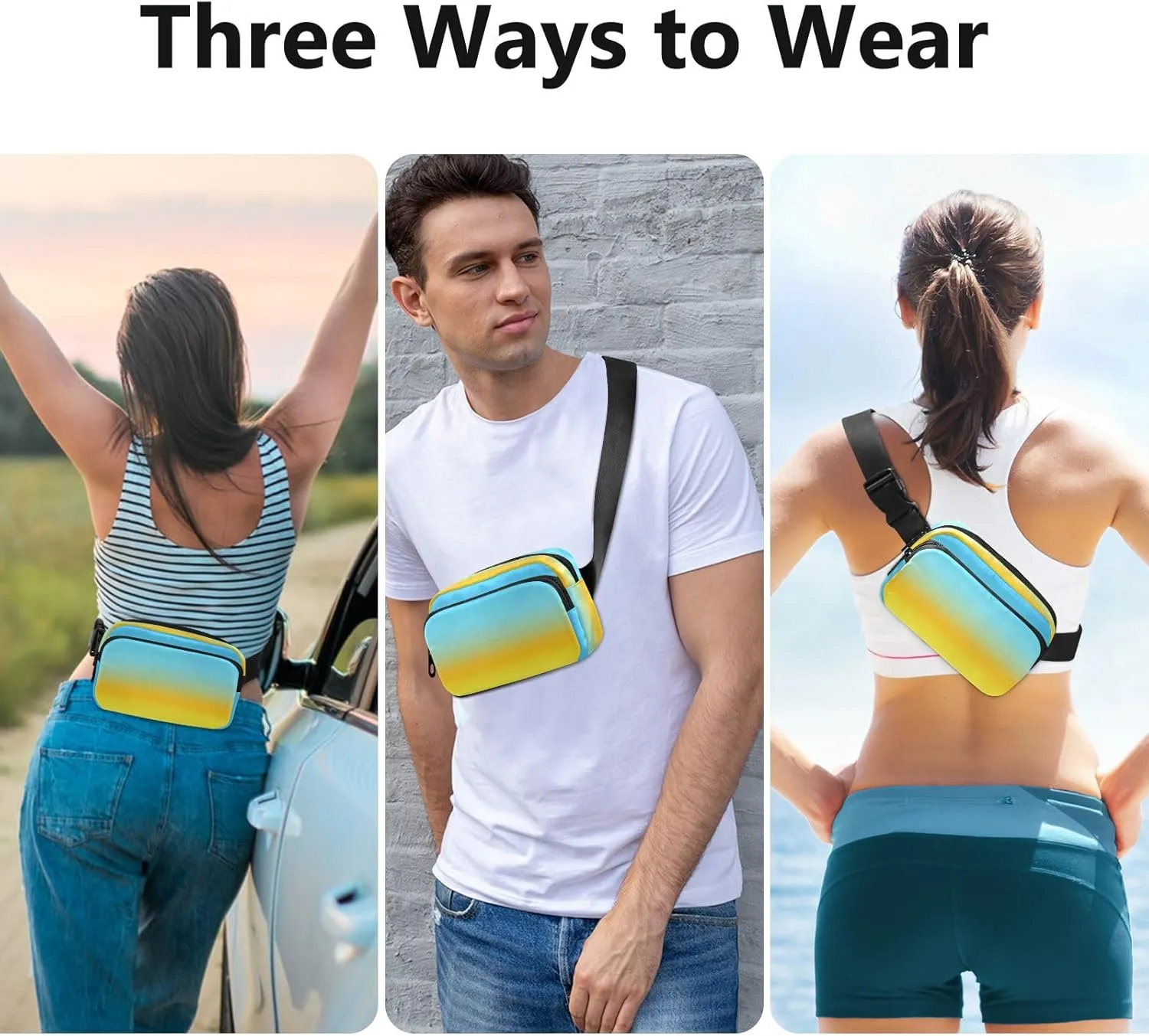 Fanny Packs for Women Men Turquoise Cyan Yellow Belt Bag Waist Pouch Packs Crossbody Bag Running Hiking Fanny Pack Gifts for Girls Boys