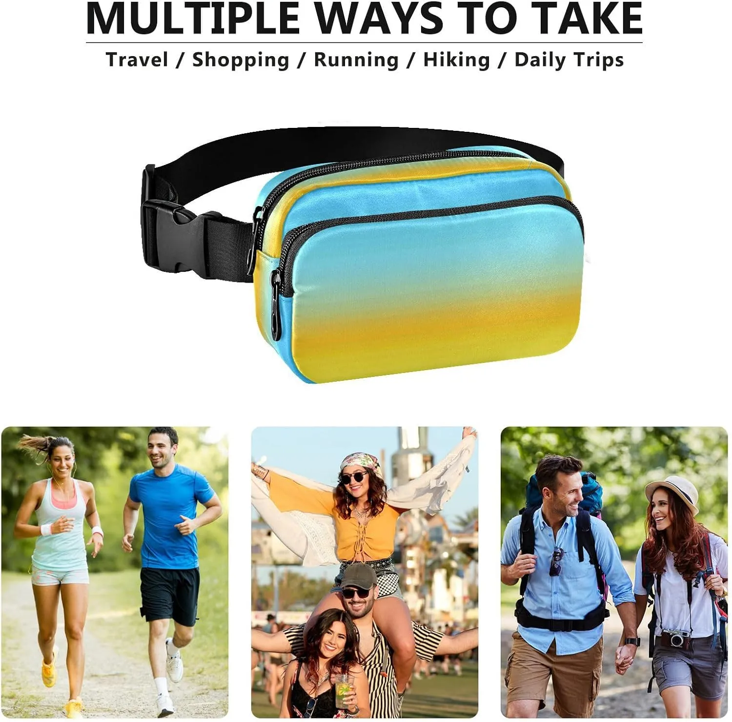 Fanny Packs for Women Men Turquoise Cyan Yellow Belt Bag Waist Pouch Packs Crossbody Bag Running Hiking Fanny Pack Gifts for Girls Boys
