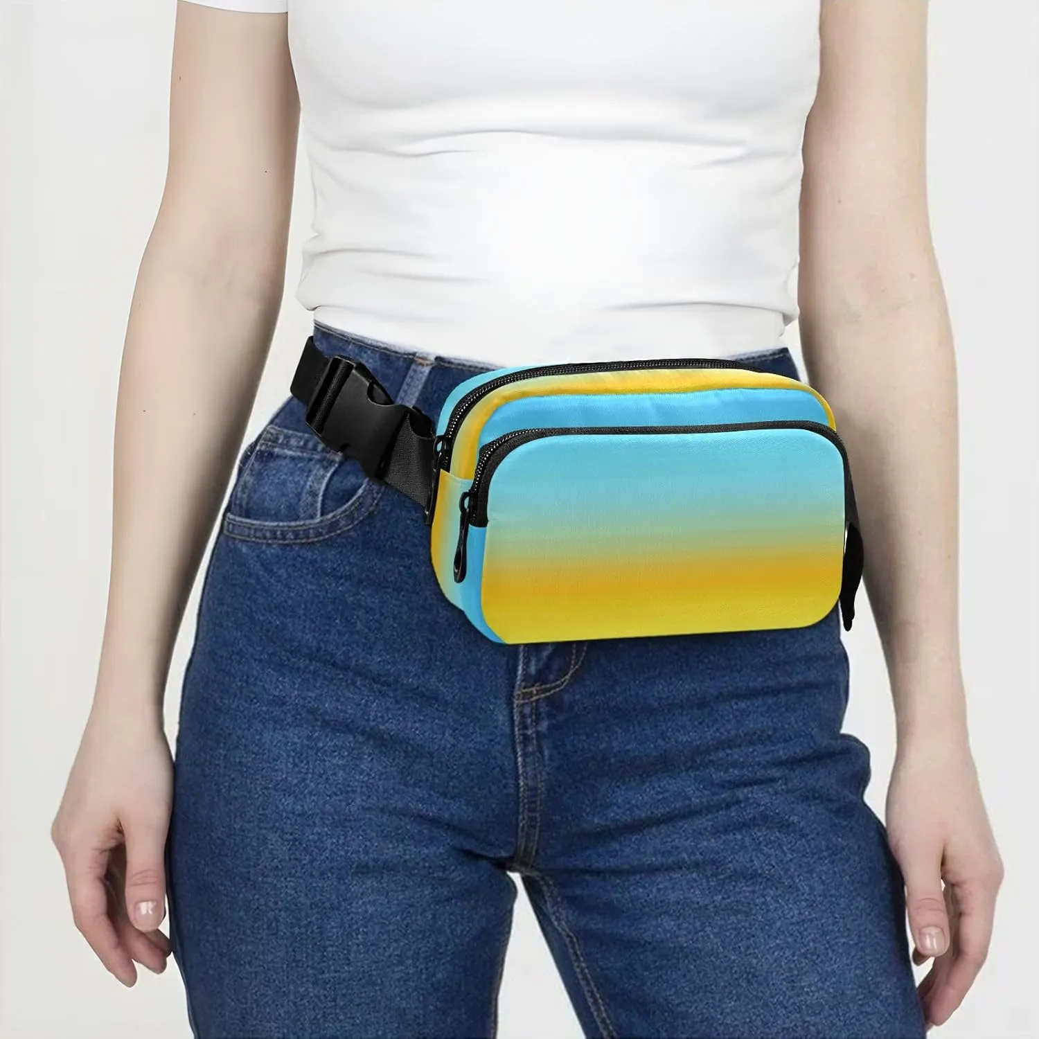 Fanny Packs for Women Men Turquoise Cyan Yellow Belt Bag Waist Pouch Packs Crossbody Bag Running Hiking Fanny Pack Gifts for Girls Boys