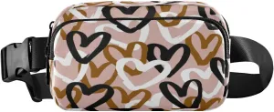 Fanny Packs for Women Men Valentines Day Brown Black White Hearts Belt Bag Waist Pouch Packs Crossbody Bag Running Hiking Fanny Pack Gifts for Girls Boys