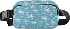 Fanny Packs for Women Men White Star Fish Ocean Belt Bag Waist Pouch Packs Blue Sea Waves Crossbody Bag Running Hiking Fanny Pack Gifts for Girls Boys