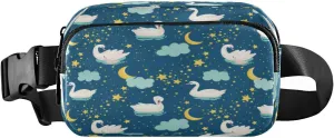 Fanny Packs for Women Men White Swans Moon Stars Belt Bag Waist Pouch Packs Crossbody Bag Running Hiking Fanny Pack Gifts for Girls Boys